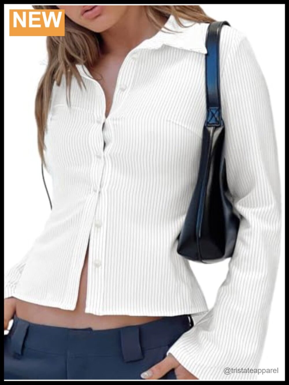 Striped V-Neck Button Down Long Sleeve Blouse for Women Office Work Casual